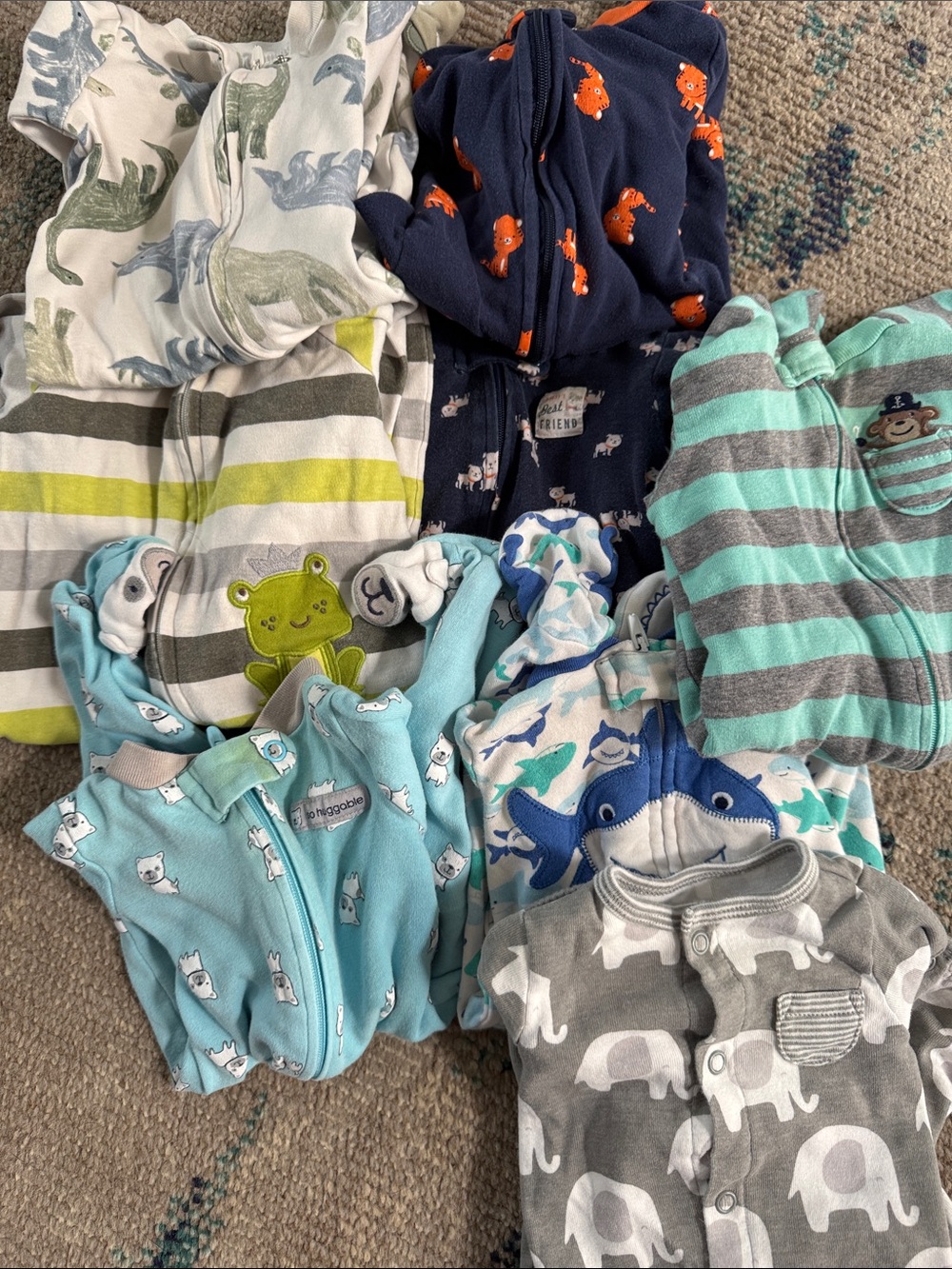 Lot of 9 Baby Footed Pajama Bundle - 3 months USED